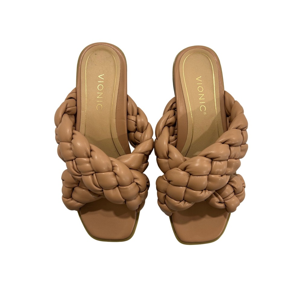 Vionic Braided Crossover Slide Sandals in Tan